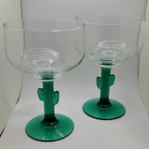 Libbey Cactus Margarita Glasses With Juniper Stem Cactus Stems Coupe Set of 2 - Picture 6 of 10